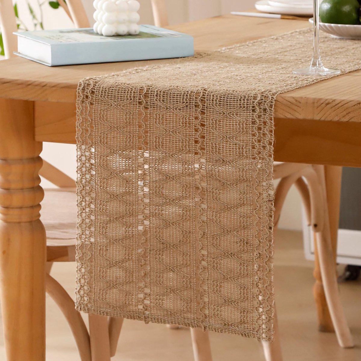 jute tafelloper natuurlijk 30 x 200 cm, boho-macramé, wasbaar, rustiek, rustiek, linnen, decoratief, woonkamer, bruiloft, feest, doopfeest, vakantie
