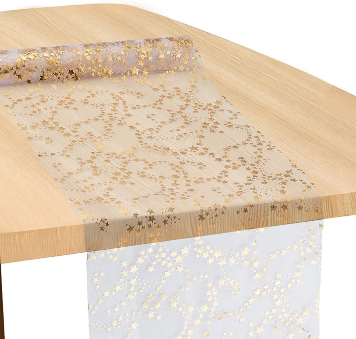 Tafelloper van goud, 10 m, met glitter, metallic, sterren, glinsterend, voor bruiloft, verjaardag, diner, tafeldecoratie voor vakantie, 28 cm breed