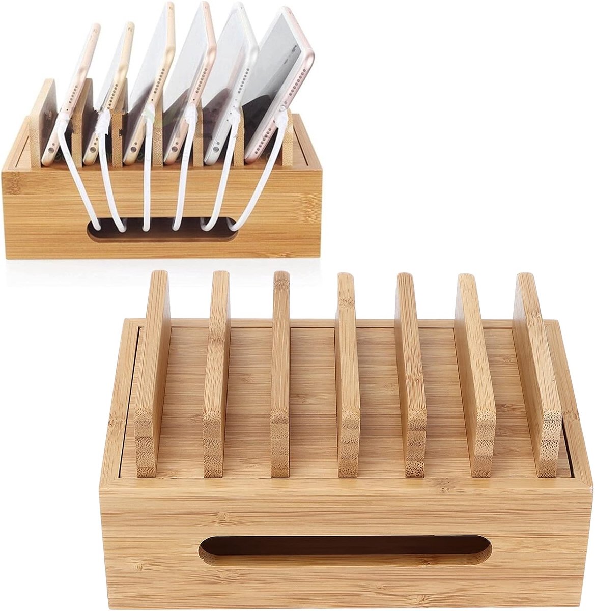 multifunctionele telefoon- en tabletstandaard met organizer lade, houten telefoon laptop tablet computer organizer opbergbox voor thuis- en kantoorbureauorganisatie