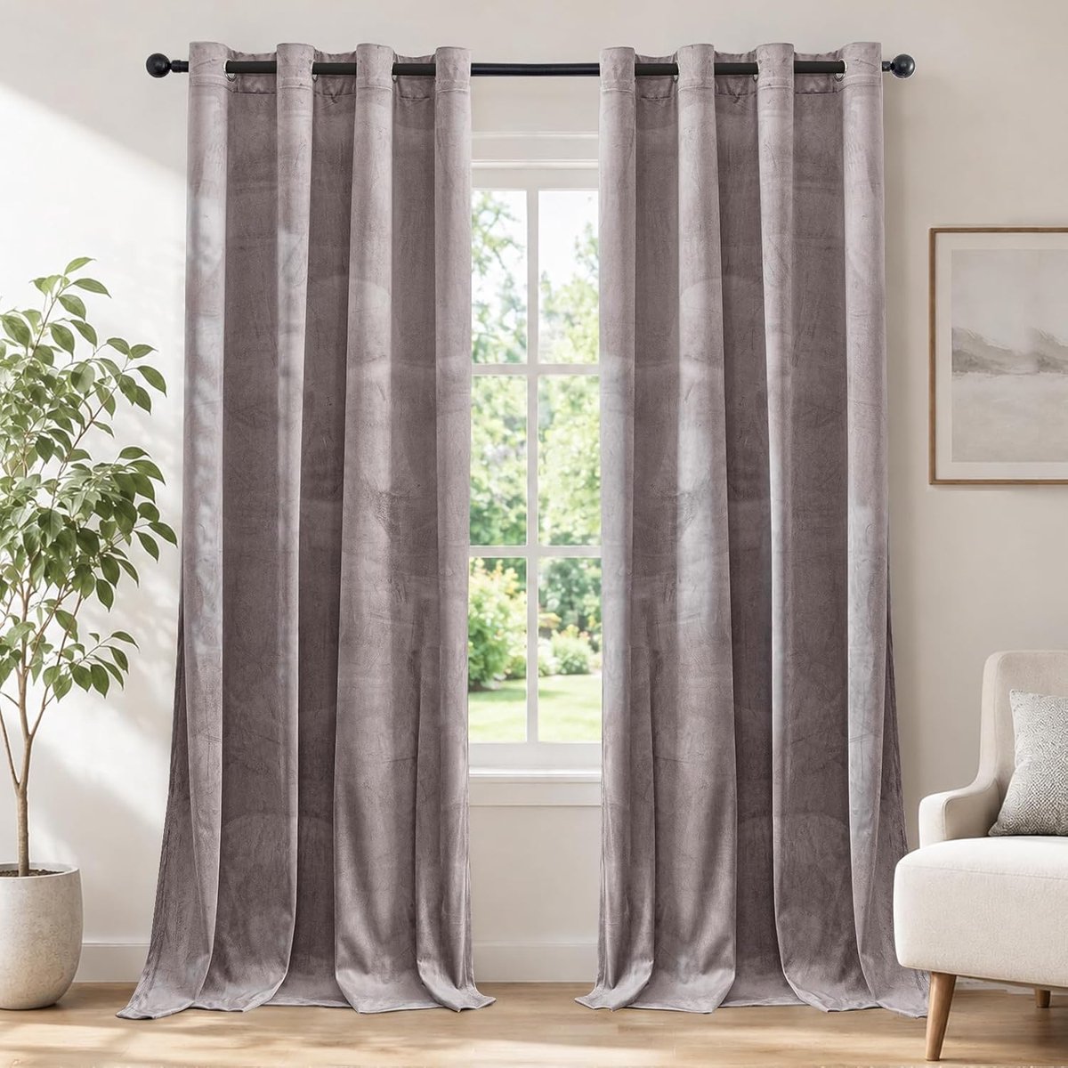 Fluwelen Gordijnen Kant En Klaar Set Van 2, 140x245cm, Gordijnen Verduisterend Met Ringen, Thermische Gordijn, Verduisteringsgordijn, Thermogordijnen Voor Slaapkamer Woonkamer, Roze Grijs