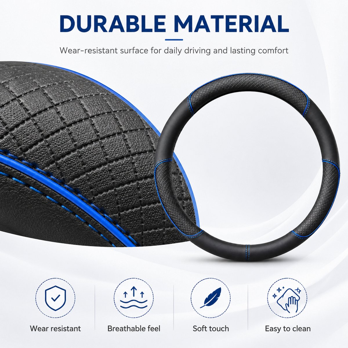 Stuurhoes Auto 37-38 cm - Universele Stuurwielhoes - Antislip Comfort Grip - Zwart Blauw – foto 6