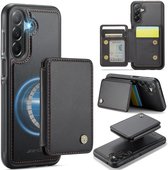 Telefoonhoesje geschikt voor de Samsung Galaxy A27 5G - Silicone TPU en kunst leer - zwart back cover hoesje case met pasjeshouder - 4 pasjes afneembaar - MagSafe functie