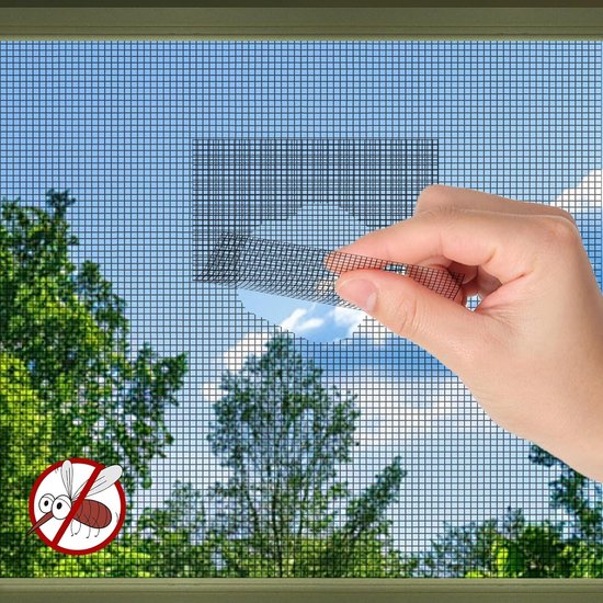 Reparatieset Vliegenhor - Hor reparatie tape - Insecten buiten houden - Zelfklevend glasvezel - 6 stuks 18x13 cm - Grijs — afbeelding 2