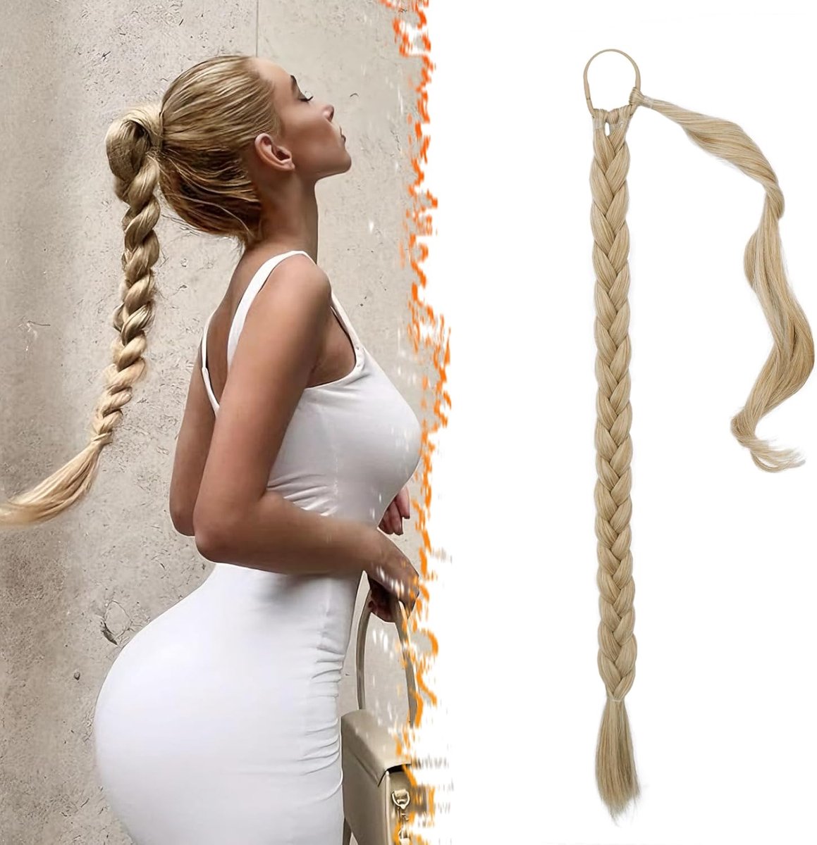 66cm Lange Gevlochten Paardenstaartverlenging met Haarband Rechte Wrap Around Blond Hair Extensions Paardenstaart Natuurlijk Zacht Synthetisch Haarstukje voor Vrouwen - Blond Gemengd