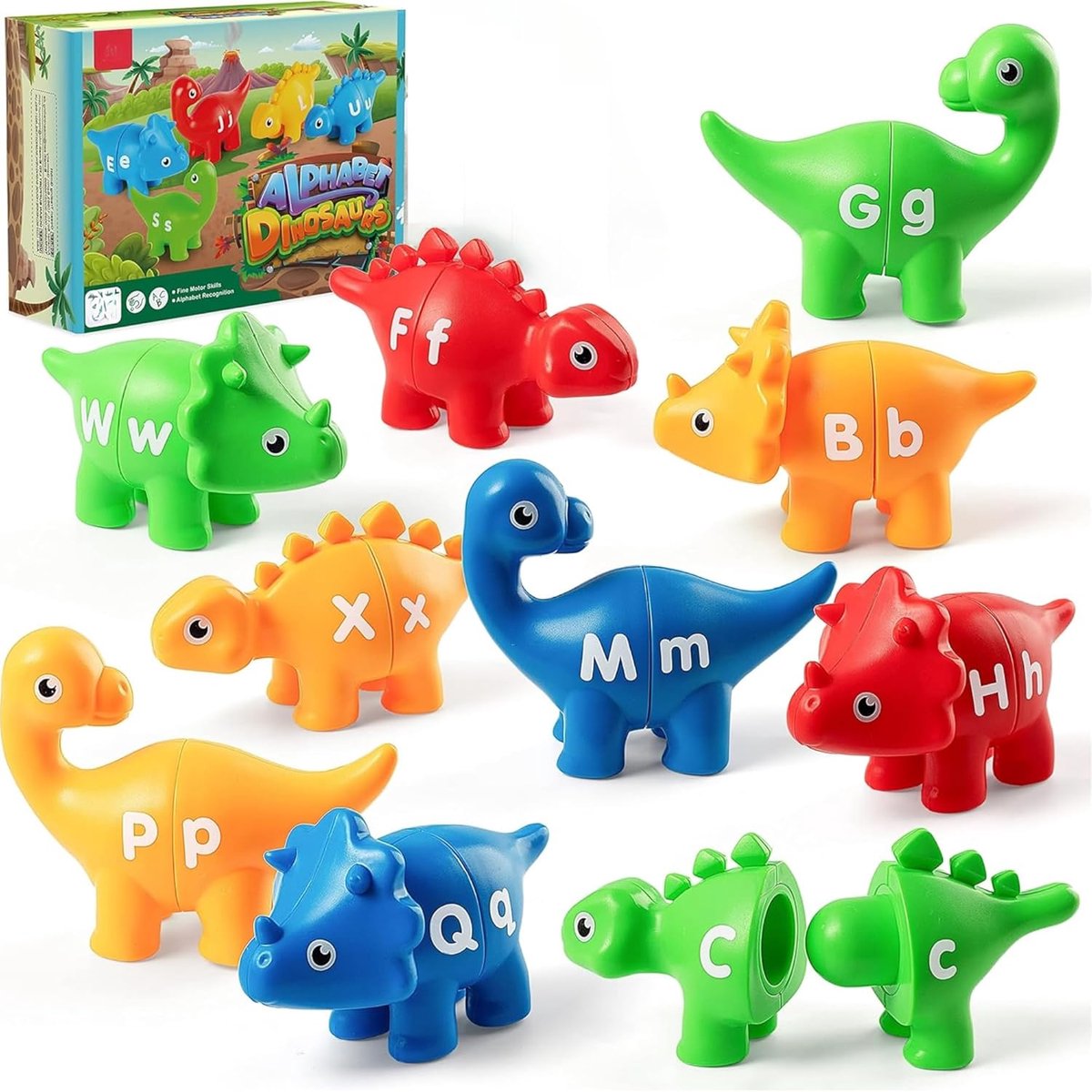 Dinosaurusspeelgoed Voor Kinderen Van 3-5 Jaar, 26 Stuks, Alfabetleerspelletjes, Educatief Montessori-Speelgoed Voor Kleuters, Abc-Puzzels Met Hoofdletters En Kleine Letters.