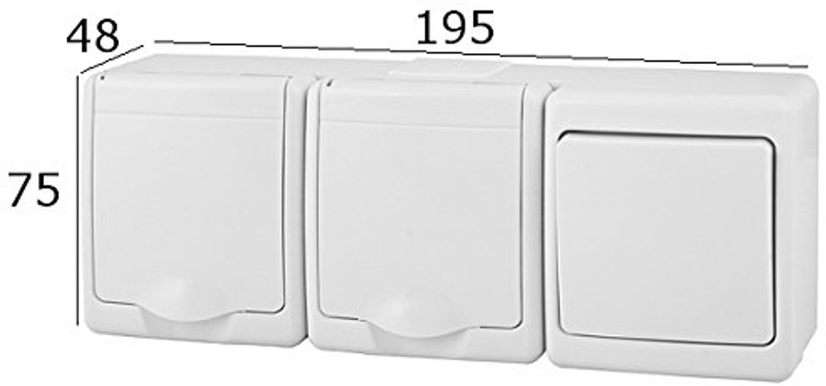 2-voudig opbouwstopcontact met schakelaar IP44 16 A/250 V Schuko opbouw stopcontact voor vochtige ruimtes