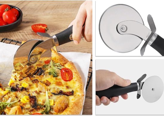 1 stuk pizza- en taartschep met houten handvat, pizzaschep met houten handvat, pizzaschep van rond roestvrij staal, met pizzames van roestvrij staal (zilver) — afbeelding 3