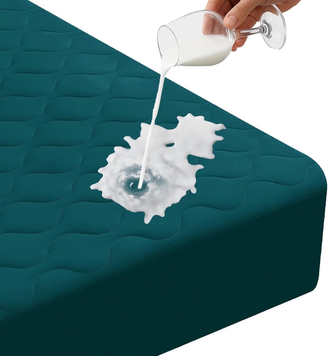Matrasbeschermer 160x190 cm Waterdichte Hoeslaken Katoenen Matrashoes Ademend voor Bed Vochtbescherming Anti-Mijt Hypoallergeen Antibacterieel voor Matras Machinewasbaar, Donkergroen
