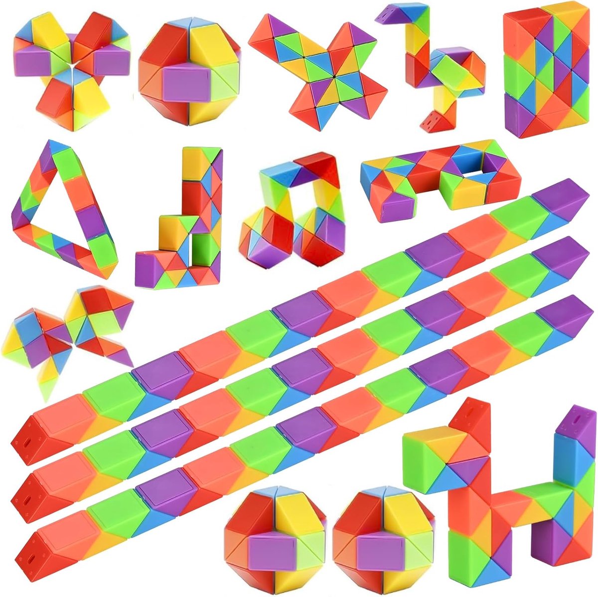 15 stuks kleurrijke mini-magische slang, 24 blokken Twistable regenboogkubus puzzel, gadget verjaardag voor kinderen, creatieve cadeaus voor het einde van het feest.