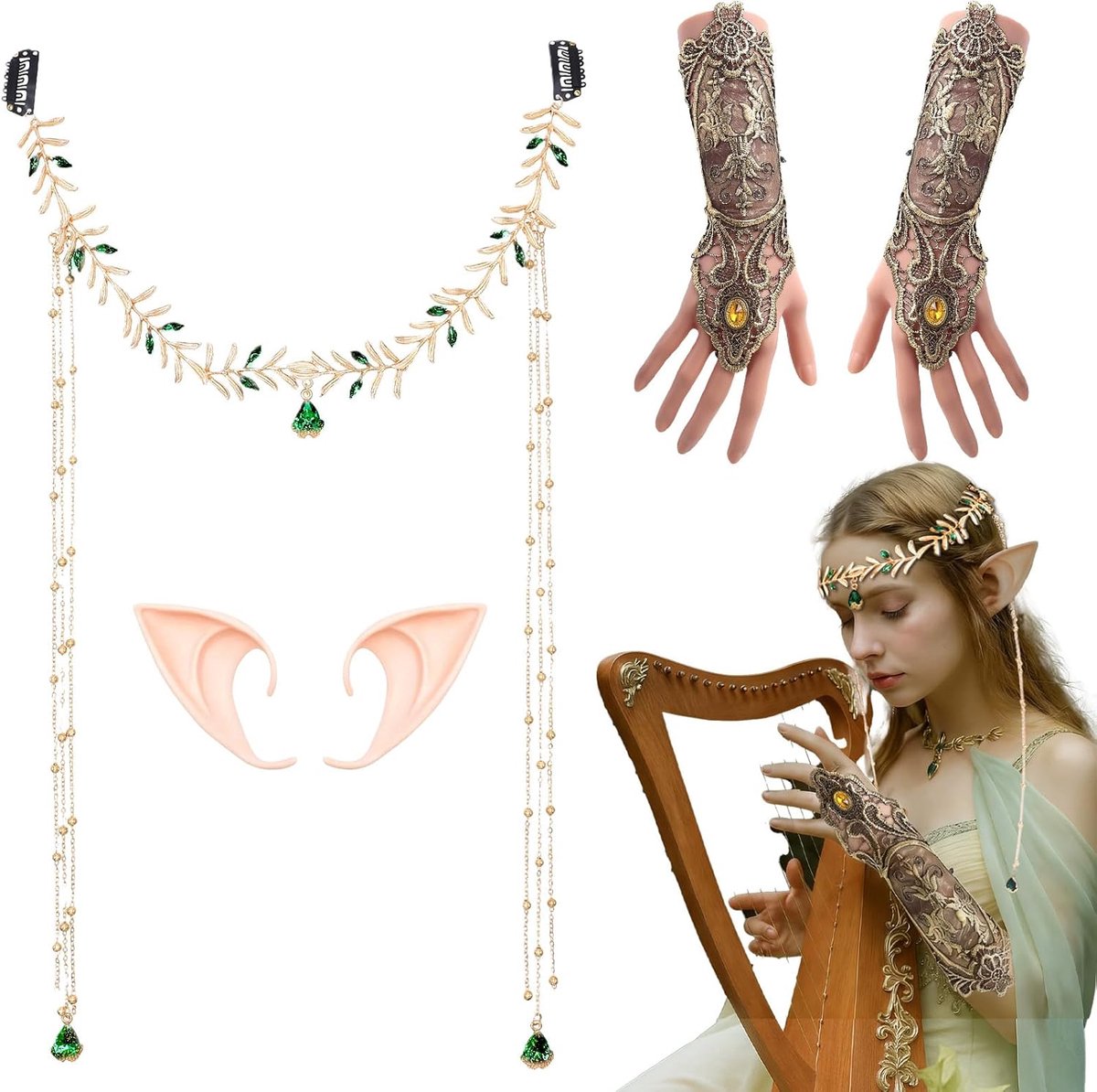 kostuum elf renaissance kroon fee, elf oren, handschoenen kant bos elf renaissance Halloween bruiloft bruid douche volwassenen fairy kostuum accessoires beurs renaissance