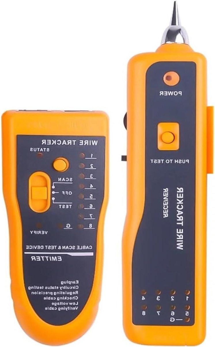 Netwerkkabeltester - Kabeltester LAN - Netwerk Installatie - Test tot 300 meter - RJ45 RJ11 - Geel