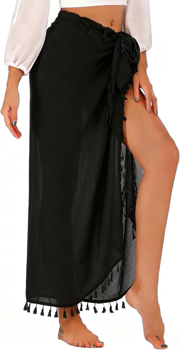 strandrok voor dames, sarong met kwastjes, bedekt het lange badpak, pareo, bikini cover-up