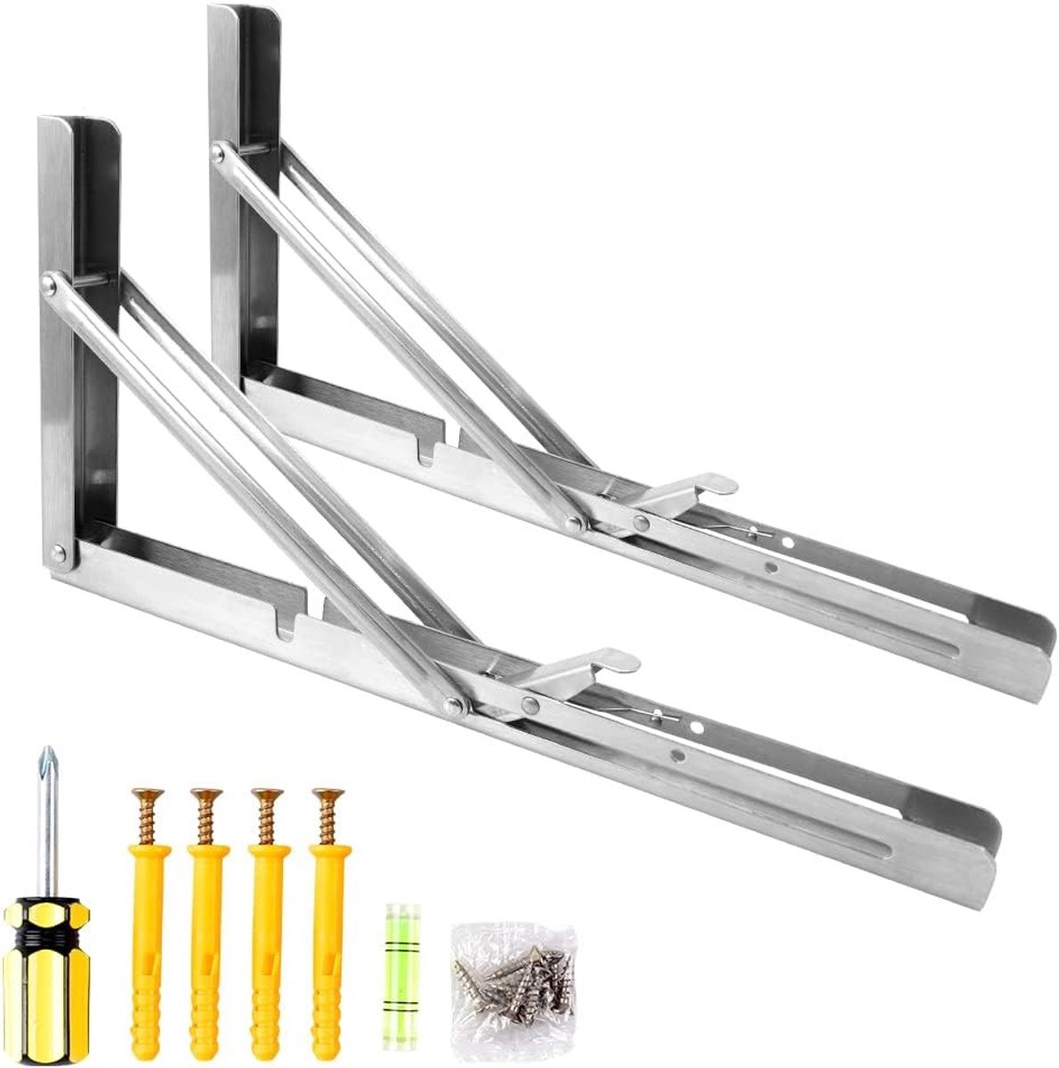 Vouwbare Steunbeugels voor Planken - Zware Driehoekige Beugels voor Wandmontage, Ideaal voor Opbergruimte en Meubels, 14 Inch, Zilver