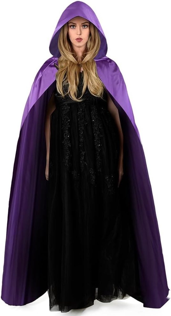 Zwarte Cape met Kap voor Halloween voor Volwassenen - Lange Hooded Cape voor Heks, Tovenaars en Fantasie Kostuum voor Feestjes en Verkleedpartijen