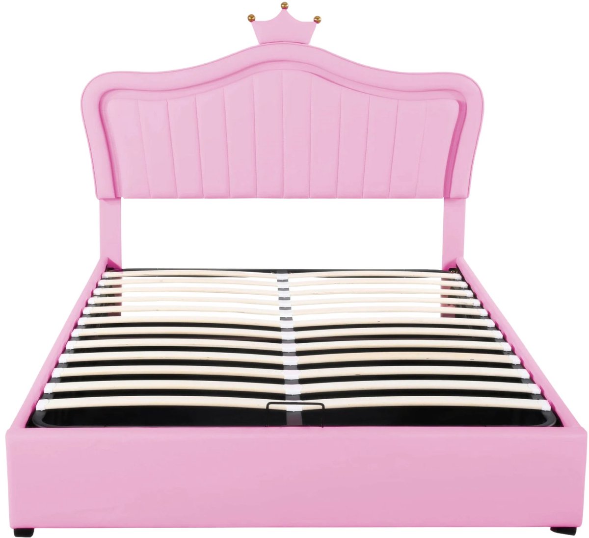 Happiq Prinsessenbed 90x200 cm Roze – Gestoffeerd Kinderbed met LED Verlichting en Kroonhoofdbord
