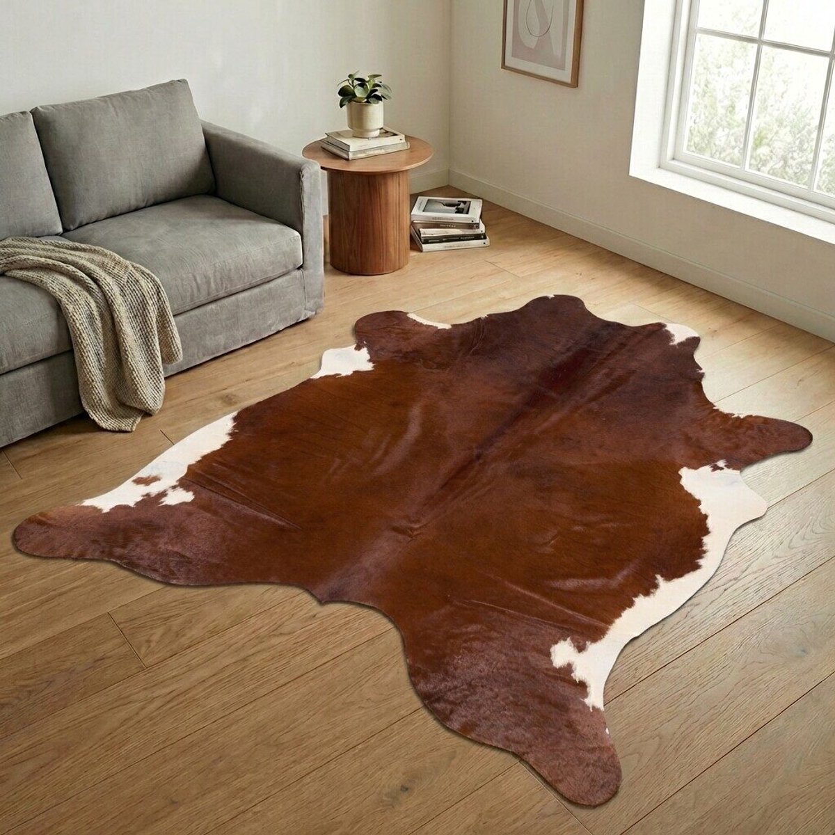 Koeienhuid Vloerkleed XXL (Extra Groot) - Bruin-wit - 249 x 221 cm - Koeienkleed / Koeienvel / Dierenvel / Dierenhuid / Koehuid Tapijt