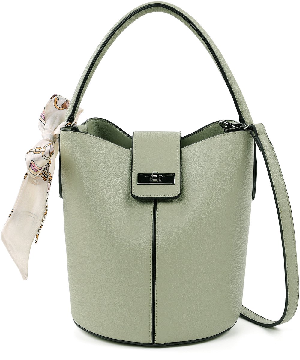 TANTOMI - Dames handtassen - Schoudertas klein - met sjaaltje en apart trekkoord binnenvak - crossbody tas dames - met Afneembare schouderriem - Bucket bag - Lichtgroen