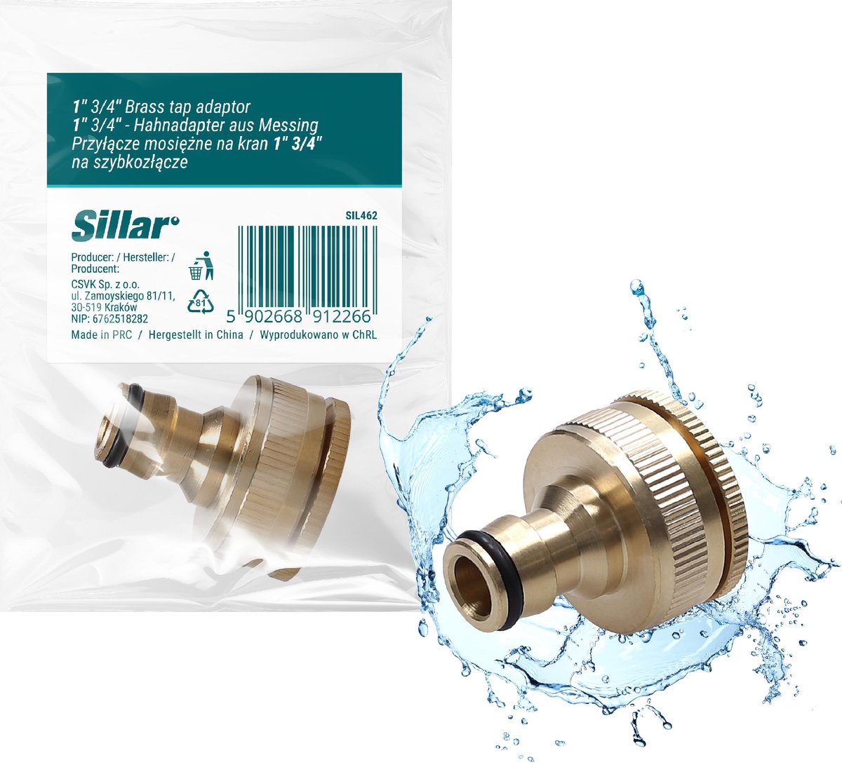 Sillar Kranverbindingsstuk - Kraan koppeling 1" - 3/4" - Messing - Snelkoppeling Reductor voor Kraan