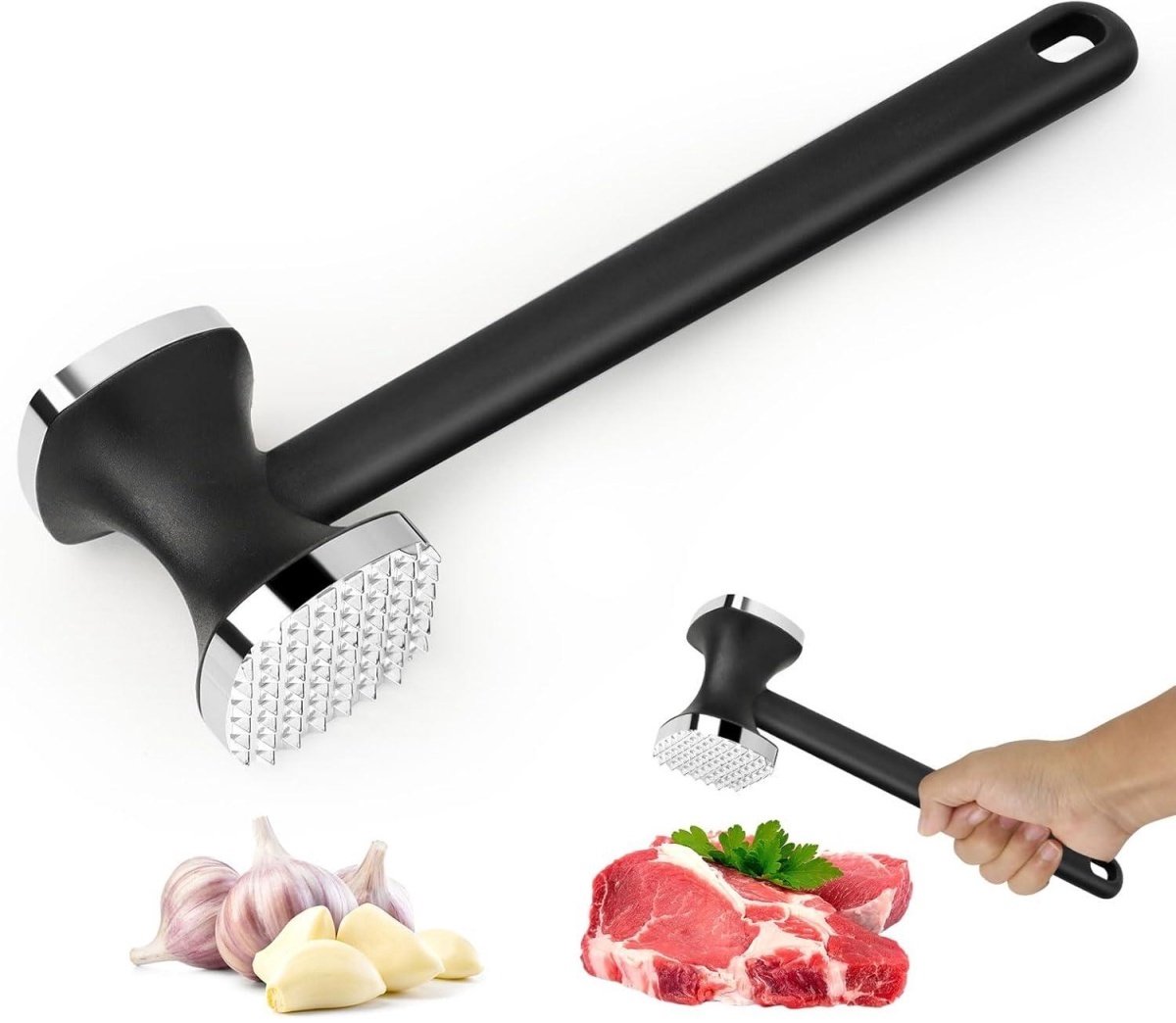 SSTRWGOOD Vleeshamer - Doppelseitige Vleesklopper - 24x6,7x4,5cm - Ergonomisch Antislip Handvat met Opberglus - Geschikt voor Rund, Kip en Varken - Gemaakt van Roestvrij Zinklegering