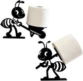Set van 2 Antieke Toiletrolhouders | Grappige 3D-geprinte Ant Mier | Vrijstaande Wc-rolhouder | Creatieve Badkameraccessoires | Geschikt voor Gasten-Wc & Badkamer | Cadeau | Stevig & Stabiel | Zwart