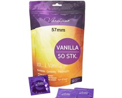VIBRATISSIMO condooms XXL Vanilla 50-pack | met aroma | for Men | met dunne wanddikte & gearomatiseerd | gevoelsecht flinterdun | b=57 mm