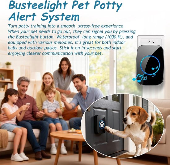 Hondenbel voor Toilettraining – Zwarte Duurzame Hondenbel & Draadloze Deurbel voor Honden 300m met LED, Waterdichte Hondenknoppen voor Spraaktraining, Hondentrainingsbellen voor de Deur (1 — afbeelding 5