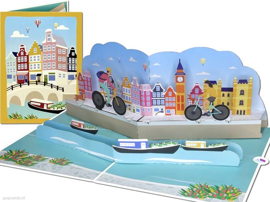 Popcards pop-up kaart - Amsterdamse Grachten & Fietsers – 3D Wenskaart Holland (Amsterdam, Delft, Leiden, Haarlem, binnenstad)