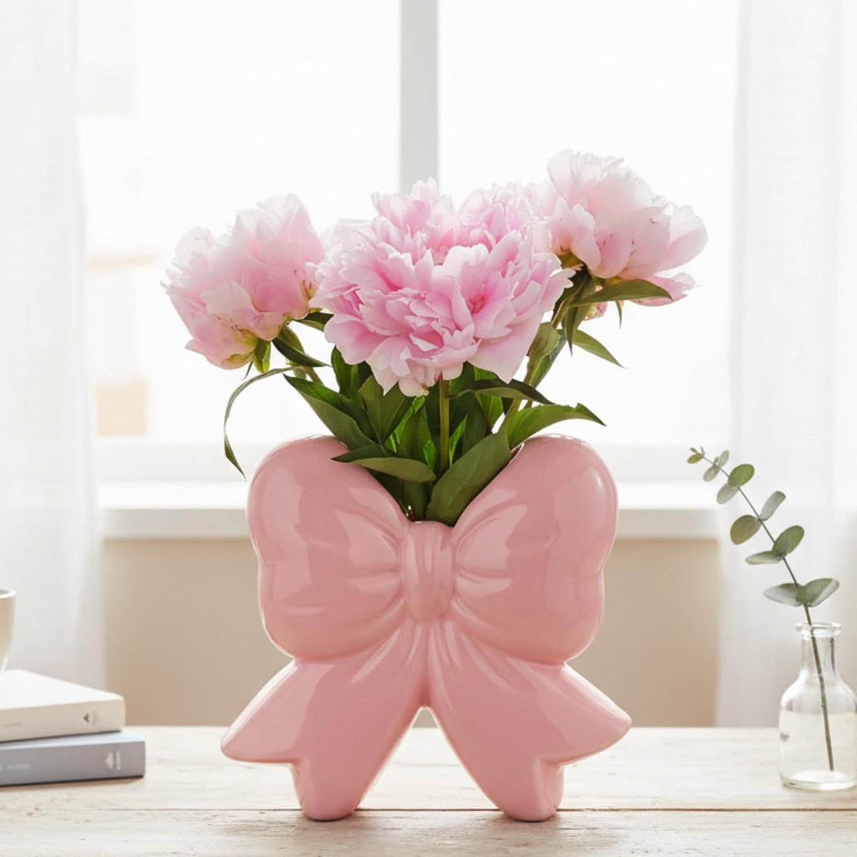 Vaas – Roze Vaas – Keramische Bloemenvaas – Decoratieve Vaas met Strikvorm en Gladde Afwerking