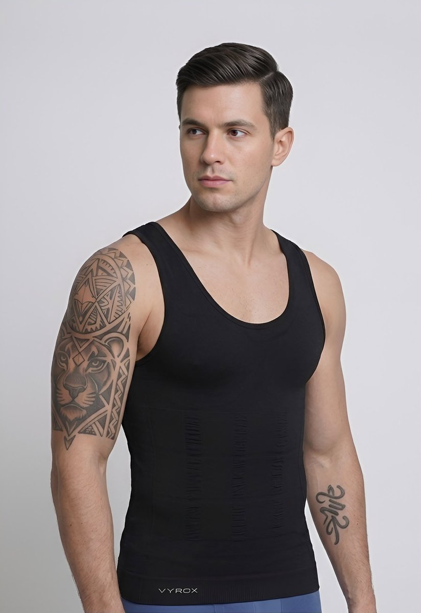 VYROX - Corrigerend Hemd Mannen - Body Buik Shapewear Shirt - Slim Waist Shaper - Mode - Body Shaper - Mouwloos - Zwart - XL