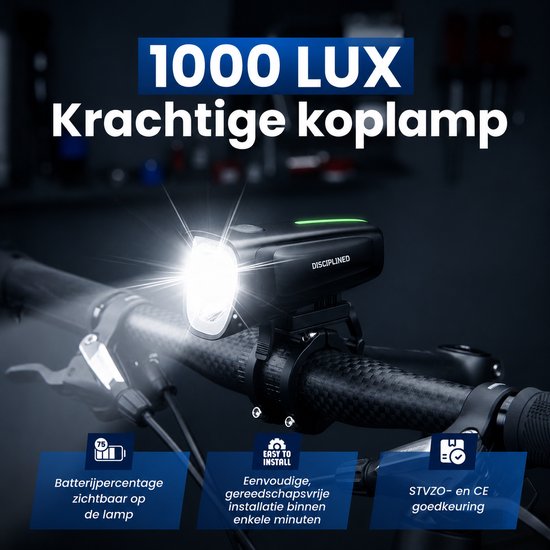 Disciplined SE Fietslampjes LED - Fietslamp Set Voorlicht & Achterlicht met Remlichtfunctie - Fietsverlichting Oplaadbaar - IPX5 Waterdicht - StVZO Goedgekeurd — afbeelding 3