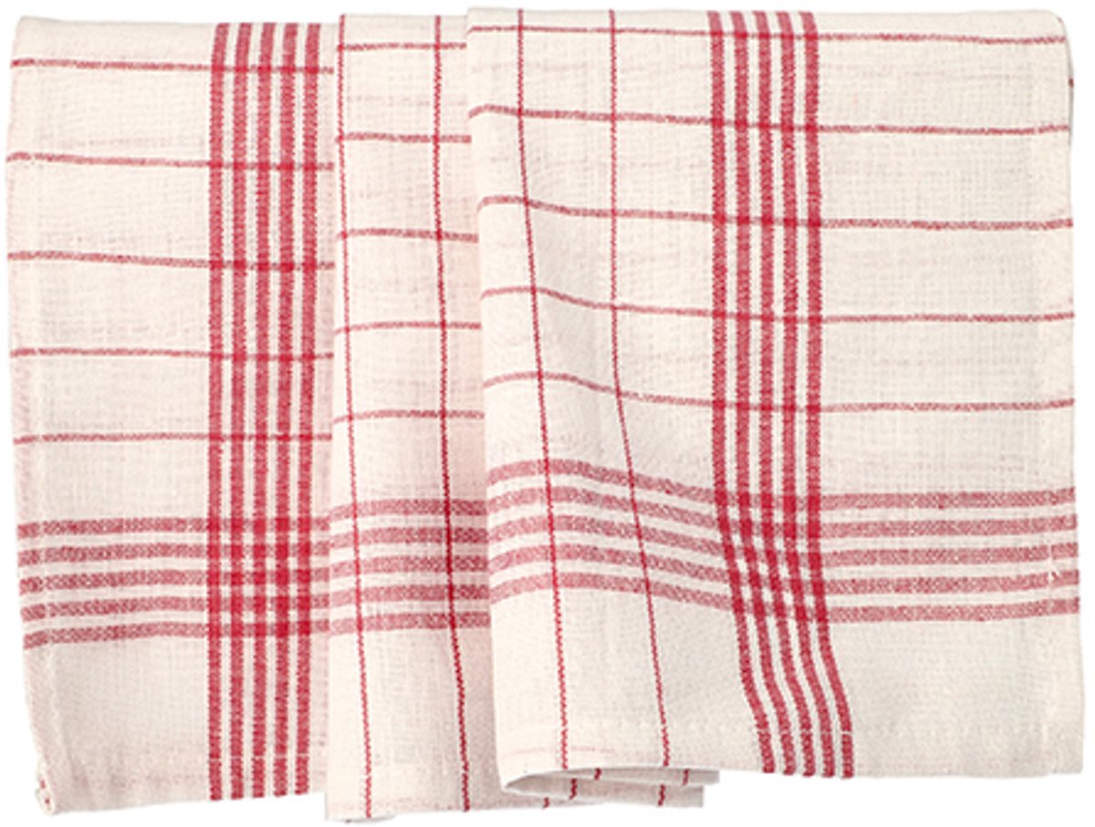 10x 10 theedoeken 70 cm x 50 cm weiss/rot Baumwolle