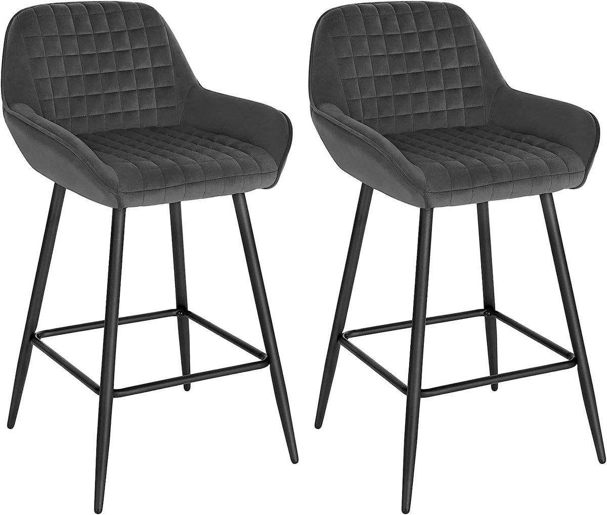 SureDeal® - barkruk - Armleuningen - Bistrokruk - Rugleuning voetsteun fluweel - 32,5x37x64 cm - Zwart