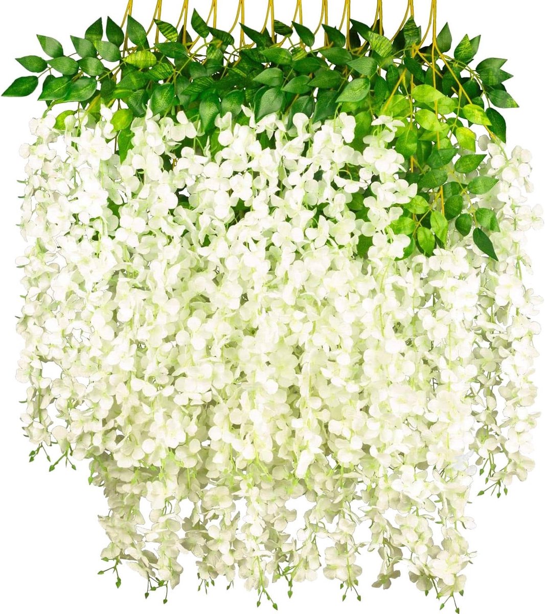 SnelShoppen - 12 Stengels Kunstbloemen Wisteria Slinger - Nep Bloemen - Zijde Bloem Wisteria Wijnstok Decoratie - Wit - Voor Binnen en Buiten - Tuin,