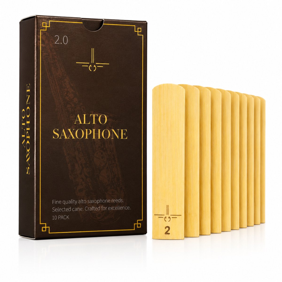 2.0 Alt Saxofoon Rietjes – Set van 10 – Rieten voor Altsaxofoon – Sterkte 2.0 – Natuurlijk Bamboe