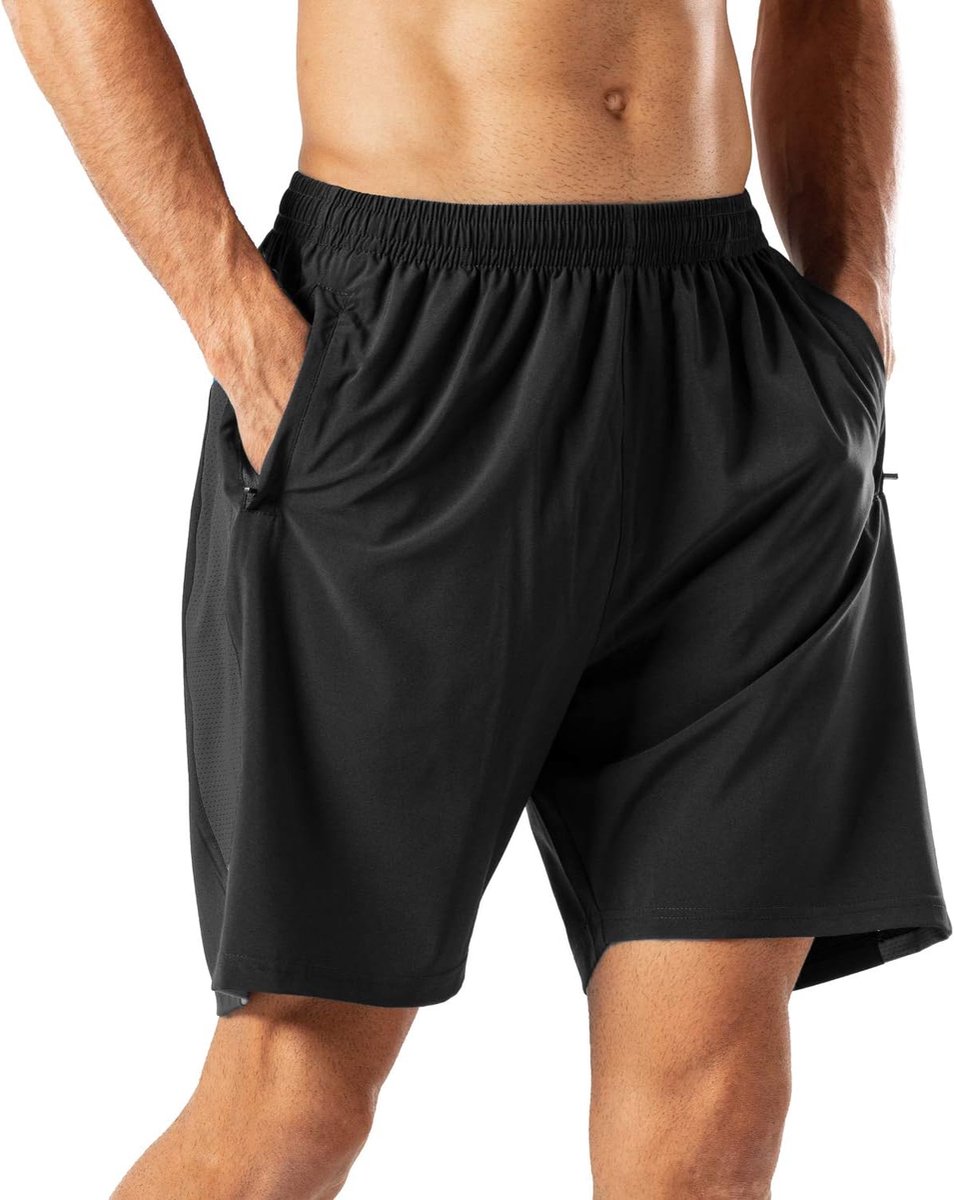 hardloopbroek voor heren, sneldrogend, sport, korte broek met ritszak