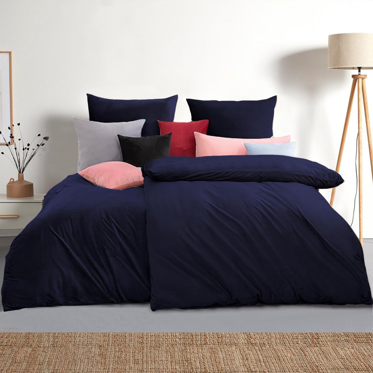 Beddengoed 155 x 220 cm, 4-delig, blauw, 2 dekbedovertrekken 155 x 220 cm + 2 kussenslopen 80 x 80 cm, zacht en strijkvrij, microvezel, met ritssluiting (4-delig, 155 x 220 cm, blauw)