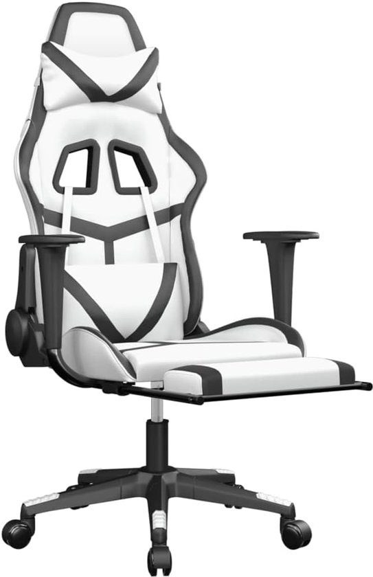 Gaming Stoel - Relaxstoel Fauteuil - Comfortabel Zitten - Met Voetensteun - 67 x 64 x 127 cm - Zwart Wit — afbeelding 3
