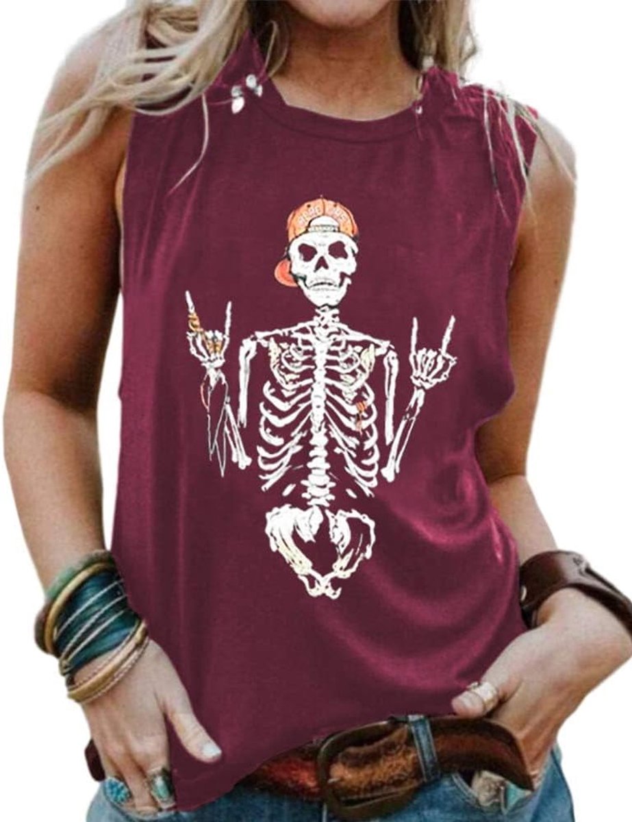Bell Dames tank tops schedelgrafisch mouwloos shirt zomer ronde hals tops losse caami tee