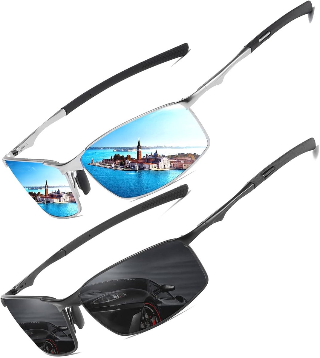 Zonnebril voor heren en dames ultra lichtgewicht rechthoekige metalen frame UV400 bescherming Zonnebrillen Cat 3 CE