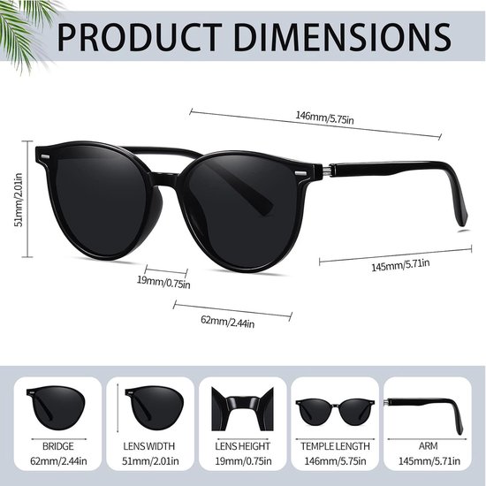 Gepolariseerd Zonnebril Dames Rond Cat-eye Zwart - TR90 Montuur,UV400,Tac,Groot,Autorijden,Reizen,Dagelijks Gebruik,Mode,Retro,Vintage,Elegant,Geïntegreerde Neuspads — afbeelding 4