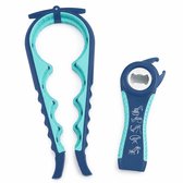 Allesopener 10-in-1 - Potopener en Flesopener - 2 Stuks - Antislip Keukenhulp - Voor Potten, Doppen en Blikken - Blauw