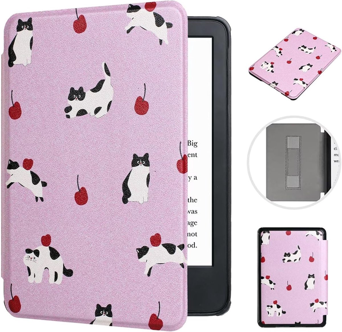 Hoesje voor 7 inch Kindle Paperwhite (12e generatie, 2024) & Kindle Colorsoft Signature Edition, ultradunne PU-lederen harde beschermhoes met polsband voor 7 inch e-reader, paarse kat