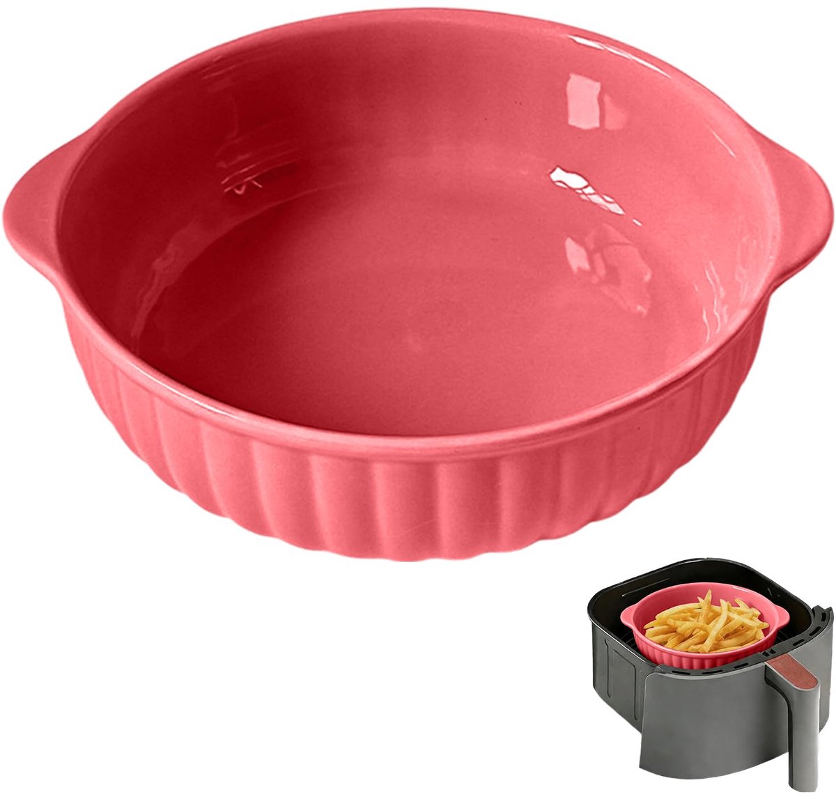 SnelShoppen - Keramische Ovenschotelvorm 700ML - 19 cm Ronde Bakvorm met Handgrepen voor Lasagne, Vlees en Groenten - Geschikt voor Airfryer, Oven en