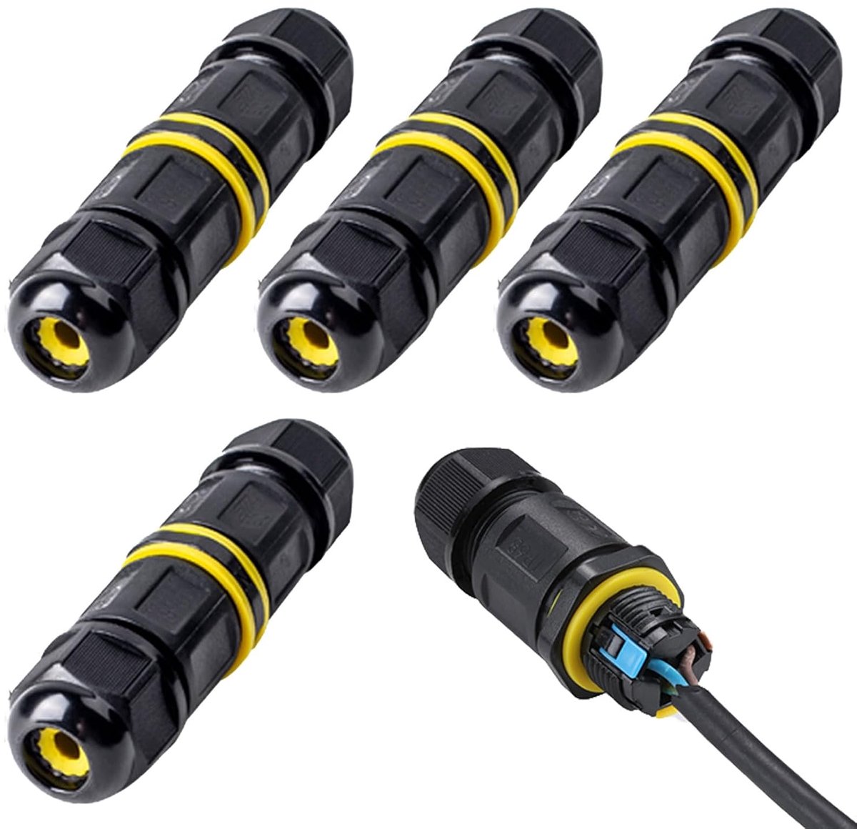 waterdicht, 3-polig, 4 stuks, IP68 waterdichte kabelverbinders, aardkabelconnector, waterdicht, voor Ø 5-9 mm kabeldiameter, aardkabel, verbindingsmof, aansluitdoos voor tuin, buiten