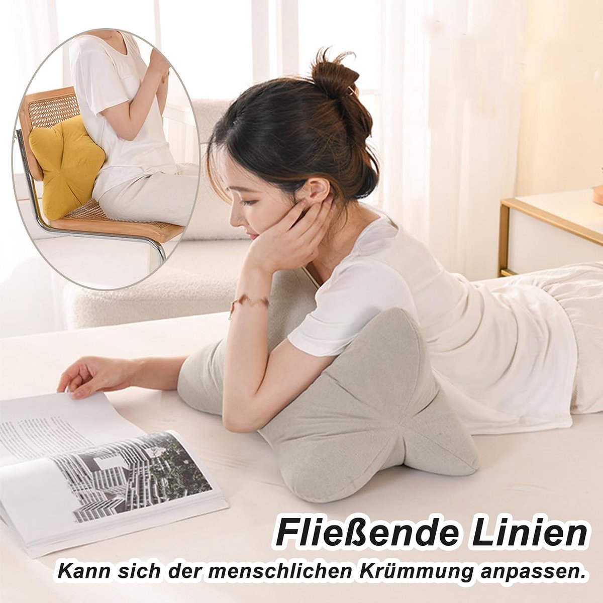 leeskussen, leesbot, nekrol, ergonomische vorm, leesbotten, lendensteun, flexibele ondersteuning voor boeken, rugkussen bij het spelen, als leeskussen om te ontspannen, om te zitten (groen)