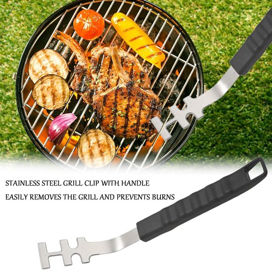 2 stuks grillroosterlifters van roestvrij staal met handgreep, 27 cm, multifunctioneel barbecue-gereedschap, anti-verbranding, grillrooster hefgereedschap, universeel grillgereedschap met handvat voor — afbeelding 3