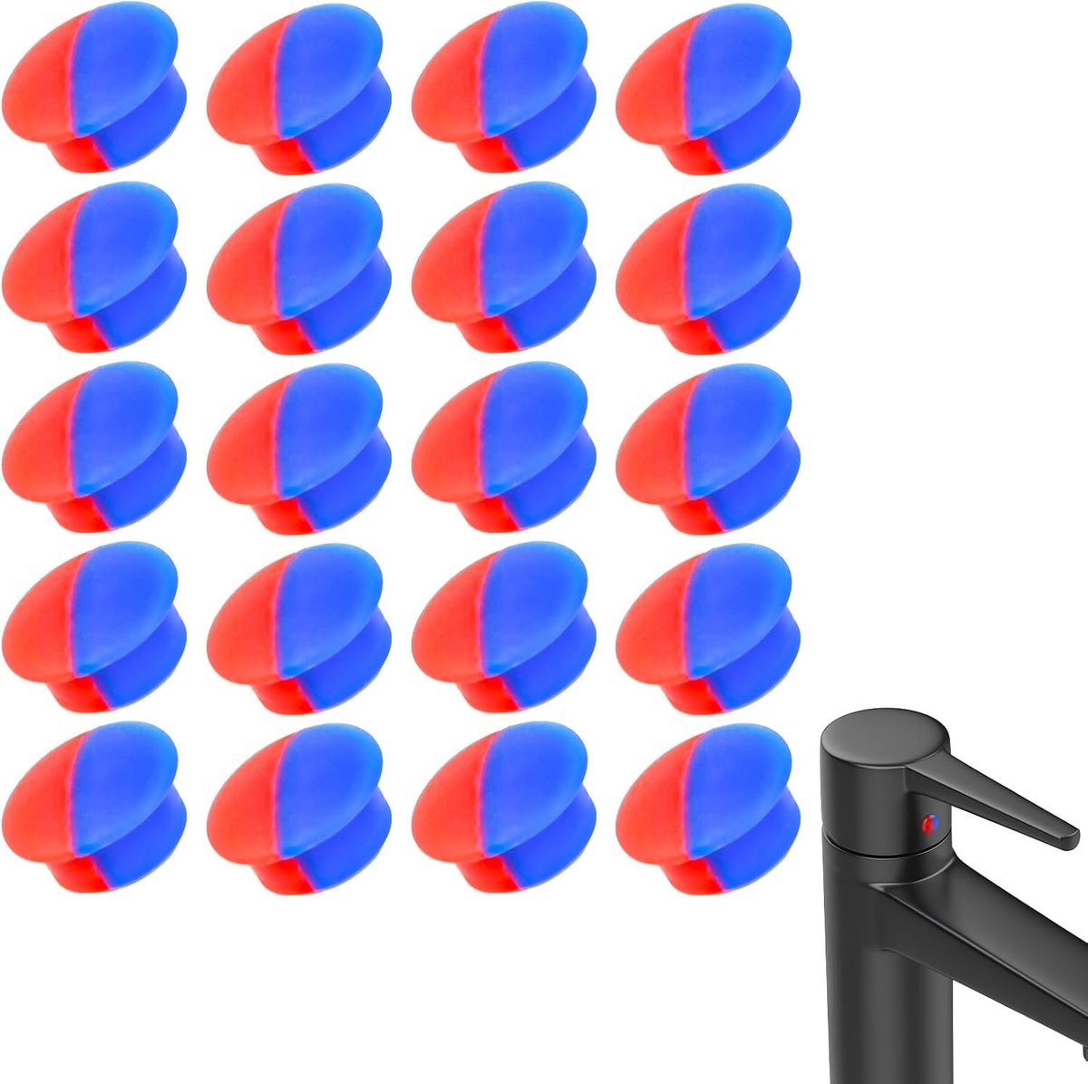20st Warm en Koud Waterkraan-Indicator, Silicone Kraan-Indexknoppen voor 6,8mm-7mm Gaten Rood & Blauw Waterkraan Temperatuur-Indicator Doppen voor Keuken Badkamer Wastafel