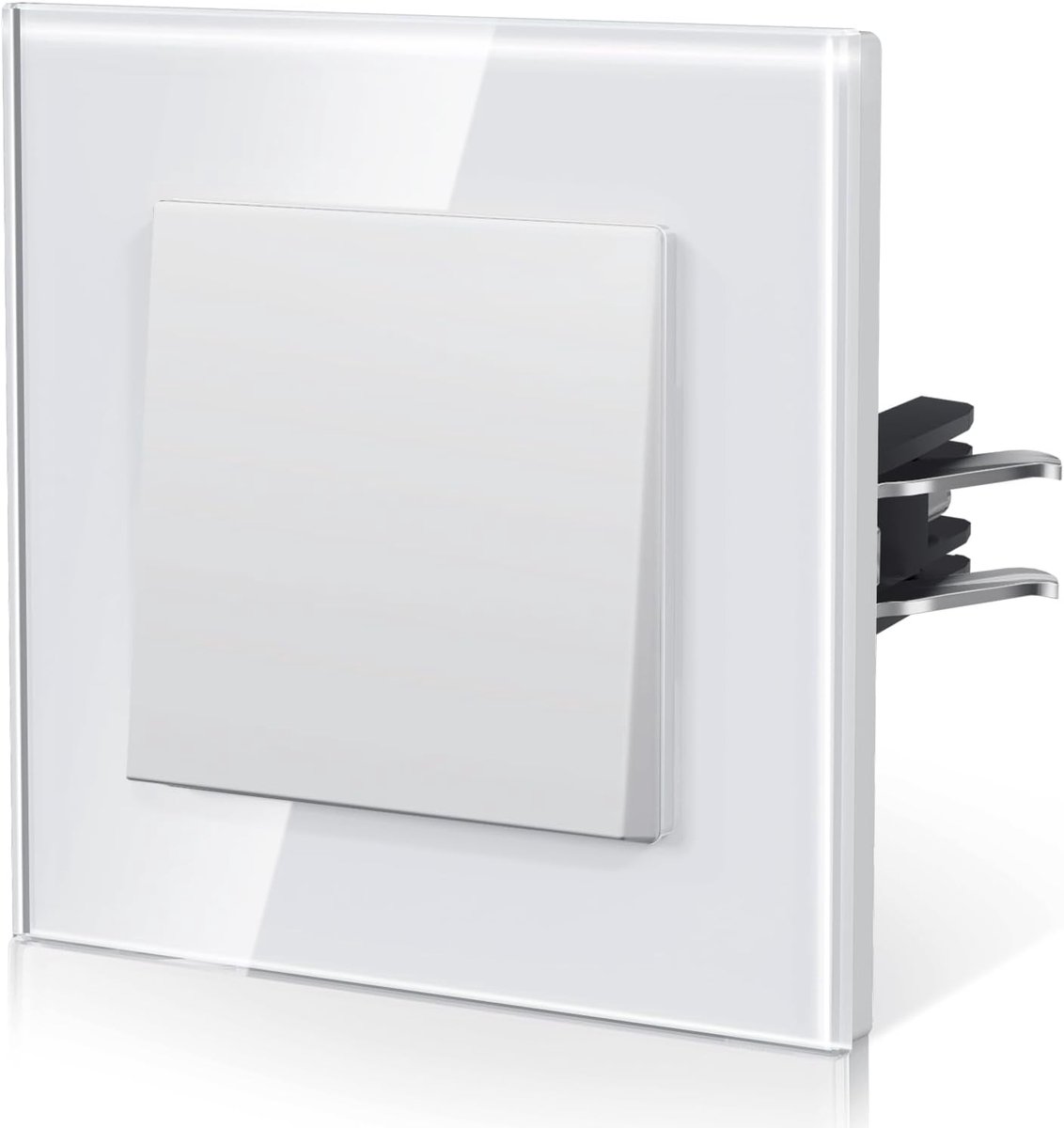 Lichtschakelaar van glas, inbouwschakelaar met klemmen, Eenvoudig aansluiten met snelclip-technologie, 1 Gang 1 Way, Wit