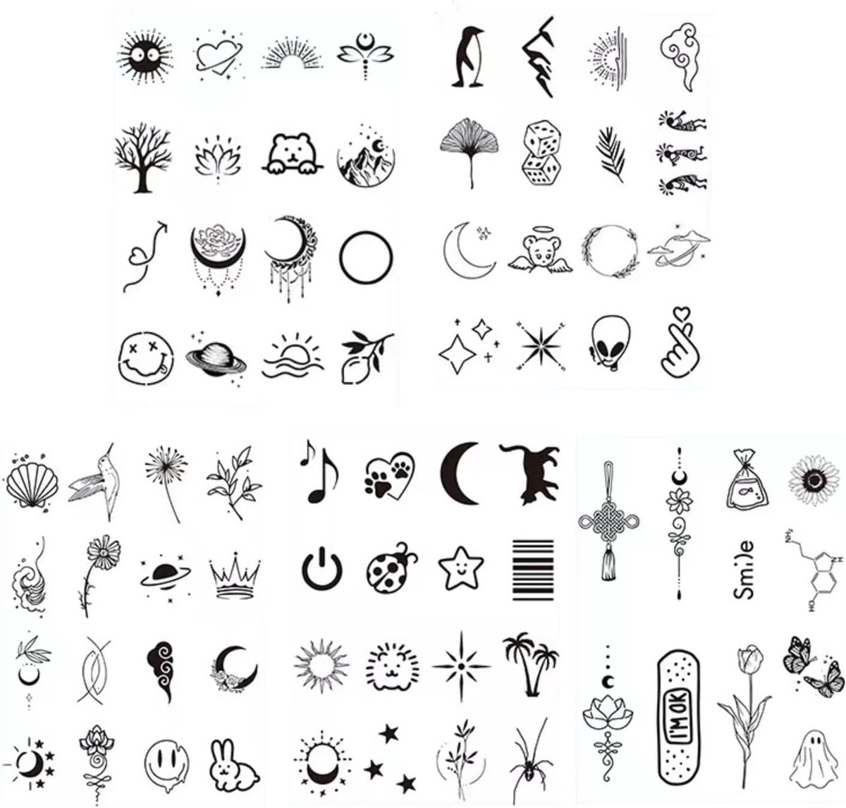 tijdelijke tatoeages, 77 stijlen waterdichte zwarte kleine tattoo stickers,