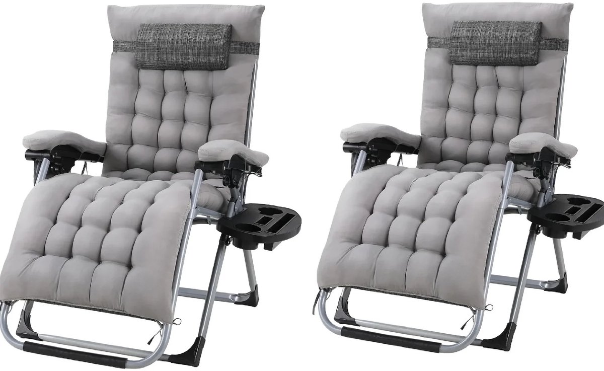SOLEA Opvouwbare Ligstoel - Tuinstoel - Set van 2 - Relaxstoel met Kussen - Verstelbaar en